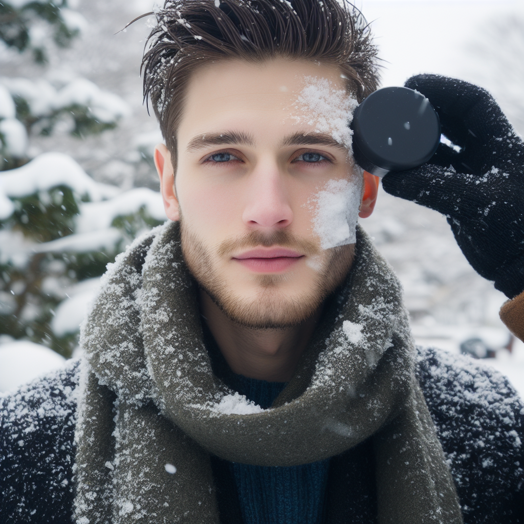 изображение мужчина ухаживающего за своей кожей зимой